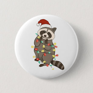 Waschbär Frohe Weihnachtslichter Santa Hut Xmas Sc Button