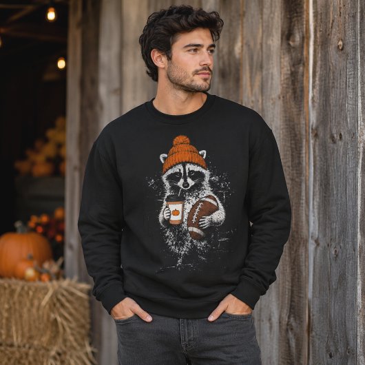 Waschbär-Fußball-Herbstmütze-Kaffee-Grafik Sweatshirt