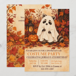 Waschbär-Geist-Kostüm Halloween-Geburtstagsfeier Einladung