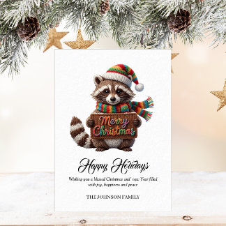 Waschbär-Häkeln-Frohe-Weihnachten-Grußkarte Feiertagskarte