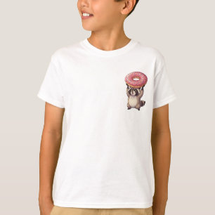 Waschbär hält einen riesigen Donut für Kinder T-Shirt