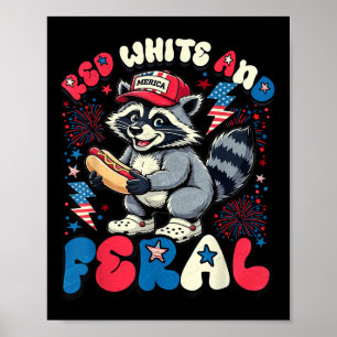 Waschbär Hot Dog Floral Rot Weiß Und Verwildertes  Poster