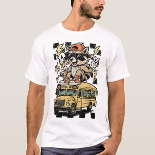 Waschbär im Bus zurück zur Schule Junge Lehrer T-Shirt