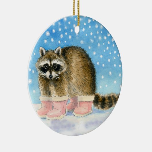 Waschbär im Rosa lädt Weihnachten oder Keramikornament (Rechts)