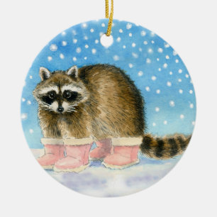 Waschbär im Rosa lädt Weihnachten oder Keramikornament