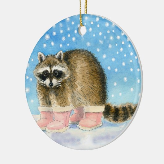 Waschbär im Rosa lädt Weihnachten oder Keramikornament (Links)