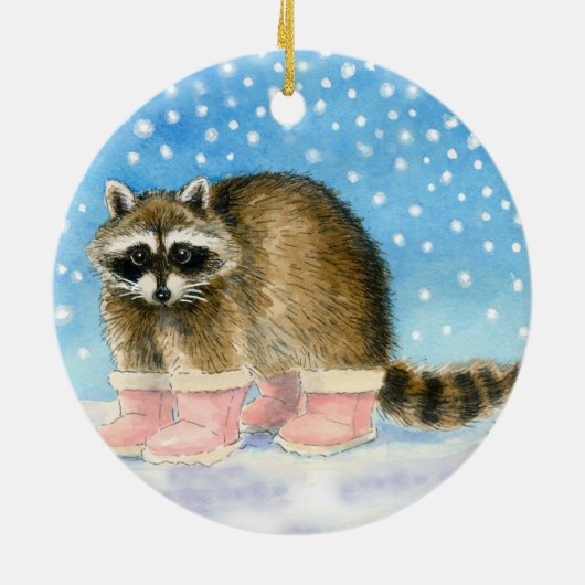 Waschbär im Rosa lädt Weihnachten oder Keramikornament (Hinten)