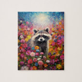 Waschbär im Wildblumenfeld Puzzle (Vertikal)