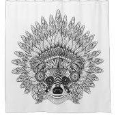 Waschbär in mit Federn versehenem Duschvorhang (Vorderseite)