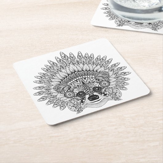 Waschbär in mit Federn versehenem Rechteckiger Pappuntersetzer (angewinkelt)