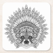 Waschbär in mit Federn versehenem Rechteckiger Pappuntersetzer (Vorderseite)