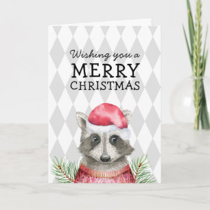 Waschbär in Santa-Mütze Whimsical Frohe Weihnachte Feiertagskarte
