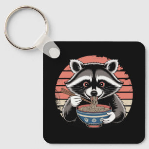 Waschbär isst Ramen japanischer Vintage-Stil Schlüsselanhänger