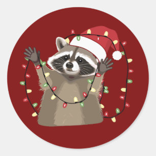 Waschbär-Liebhaber Weihnachtslichter Tier Santa Hu Runder Aufkleber