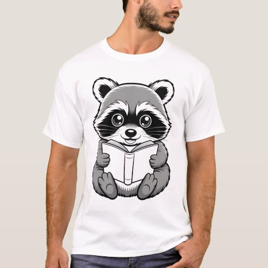 Waschbär liest Buch Kunst T-Shirt (Vorderseite)