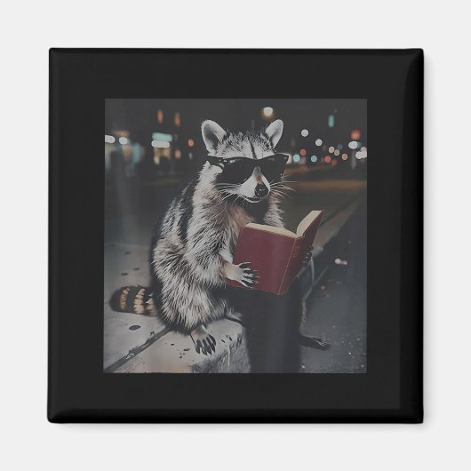 Waschbär liest Buch lustiges Tier Meme Buchwurm Magnet (Vorne)