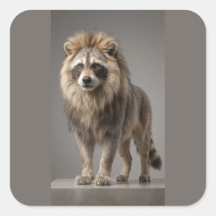 Waschbär-Löwe-Hybrid – Wilde Waldmajestät Quadratischer Aufkleber