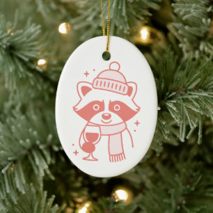 Waschbär lustiger Wein Mädchen rosa Weihnachten Äs Keramik Ornament