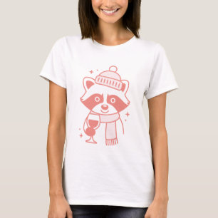 Waschbär lustiger Wein verwildertes Tier rosa Weih T-Shirt