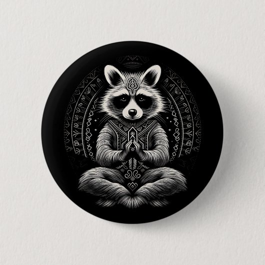 Waschbär meditierendes Tier Mandala Buddhist lusti Button (Vorderseite)