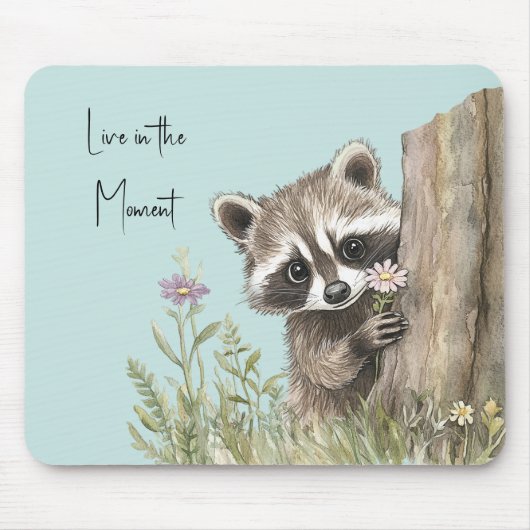 Waschbär mit Blume Mousepad (Vorne)