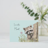 Waschbär mit Blume Postkarte (Stehend Vorderseite)