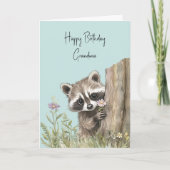 Waschbär mit Blumen Geburtstag Karte (Vorderseite)