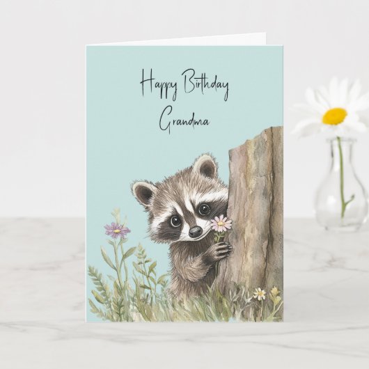 Waschbär mit Blumen Geburtstag Karte (Kleine Pflanze)