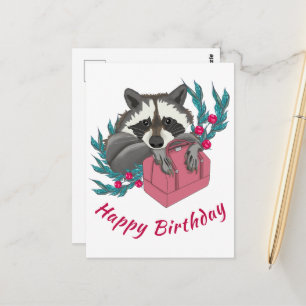 Waschbär mit Blumen und einer rosa Tasche Alles Gu Postkarte