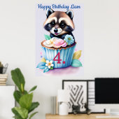 Waschbär mit Cupcake Poster (Heimbüro)
