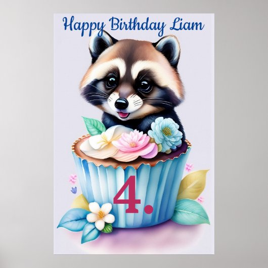 Waschbär mit Cupcake Poster (Vorne)
