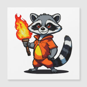 Waschbär mit Fackel Magnetkarte