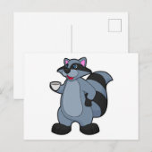Waschbär mit Kaffeetasse Postkarte (Vorne/Hinten)
