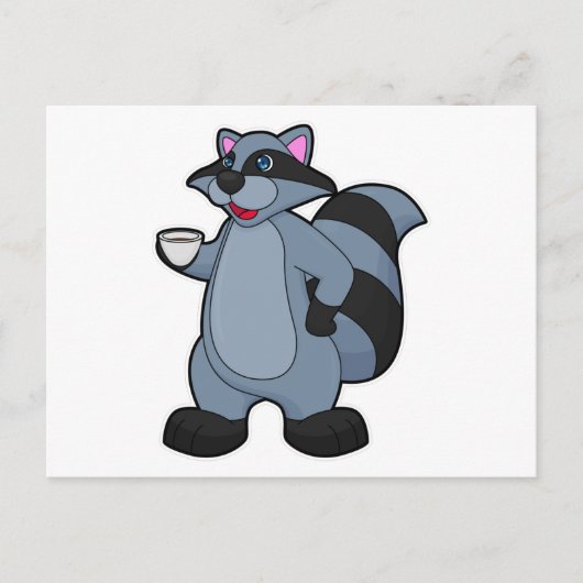 Waschbär mit Kaffeetasse Postkarte (Vorderseite)
