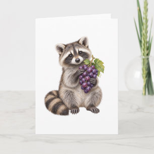 Waschbär mit lila Trauben Karte