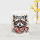 Waschbär mit roter Brille Karte (Gelbe Blume)