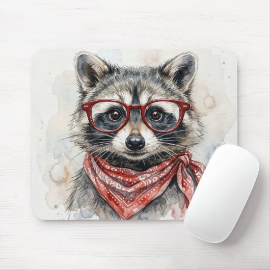 Waschbär mit roter Brille Mousepad (Mit Mouse)