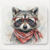 Waschbär mit roter Brille Mousepad (Vorne)