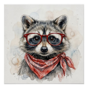 Waschbär mit roter Brille Poster