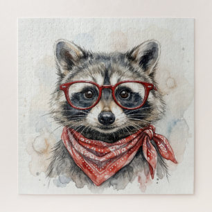 Waschbär mit roter Brille und Bandana Puzzle