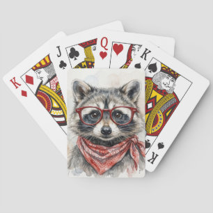 Waschbär mit roter Brille und Bandana Spielkarten