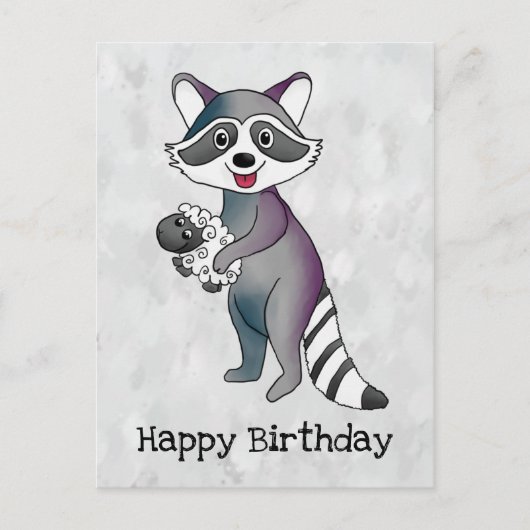 Waschbär mit Schaf Postkarte (Vorderseite)