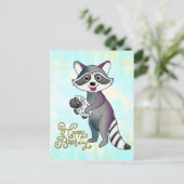 Waschbär mit Schäfchen Postkarte (Stehend Vorderseite)