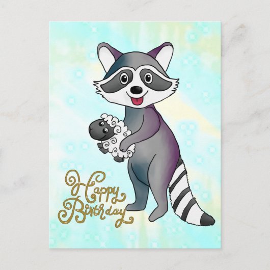 Waschbär mit Schäfchen Postkarte (Vorderseite)