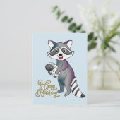 Waschbär mit Schäfchen Postkarte (Stehend Vorderseite)