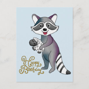Waschbär mit Schäfchen Postkarte