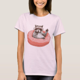 Waschbär mit Sonnenbrille in einem rosa Schwimmrin T-Shirt