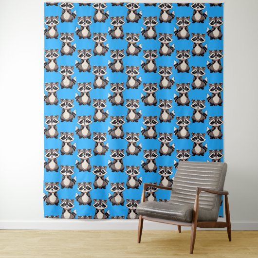 Waschbär-Muster-Design Blau  Wandteppich (Beispiel)