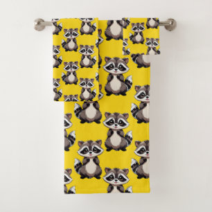 Waschbär-Muster-Design Gelb  Badhandtuch Set