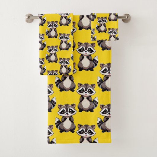 Waschbär-Muster-Design Gelb Badhandtuch Set (Insitu)